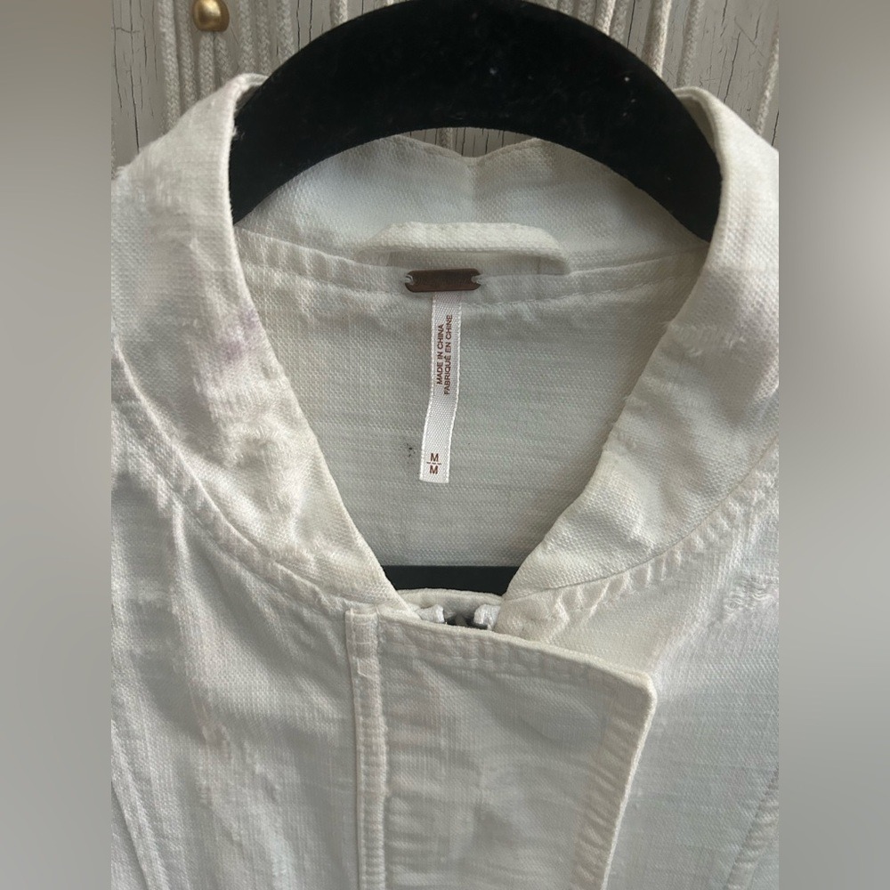 White Cream Distressed Utility Jacket NWOT Boho Casual Free People Size: M - Picture 8 of 8